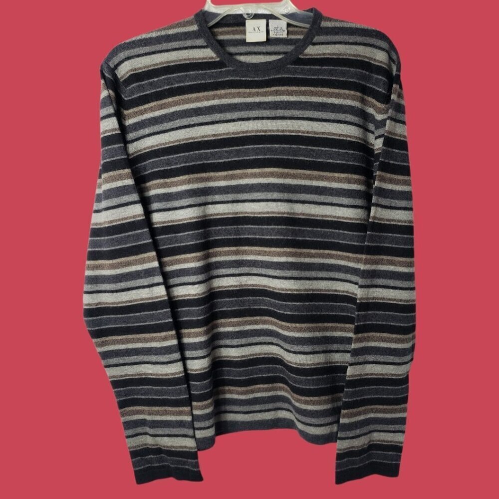 AX Armani Exchange Vtg  Mens Striped Merino Wool Sweater multicolor Large